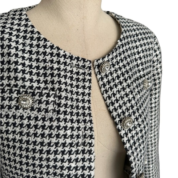 Alessandra Rich Cropped Embellished Sequin Houndstooth Jacket Black & White - Picture 8 of 17